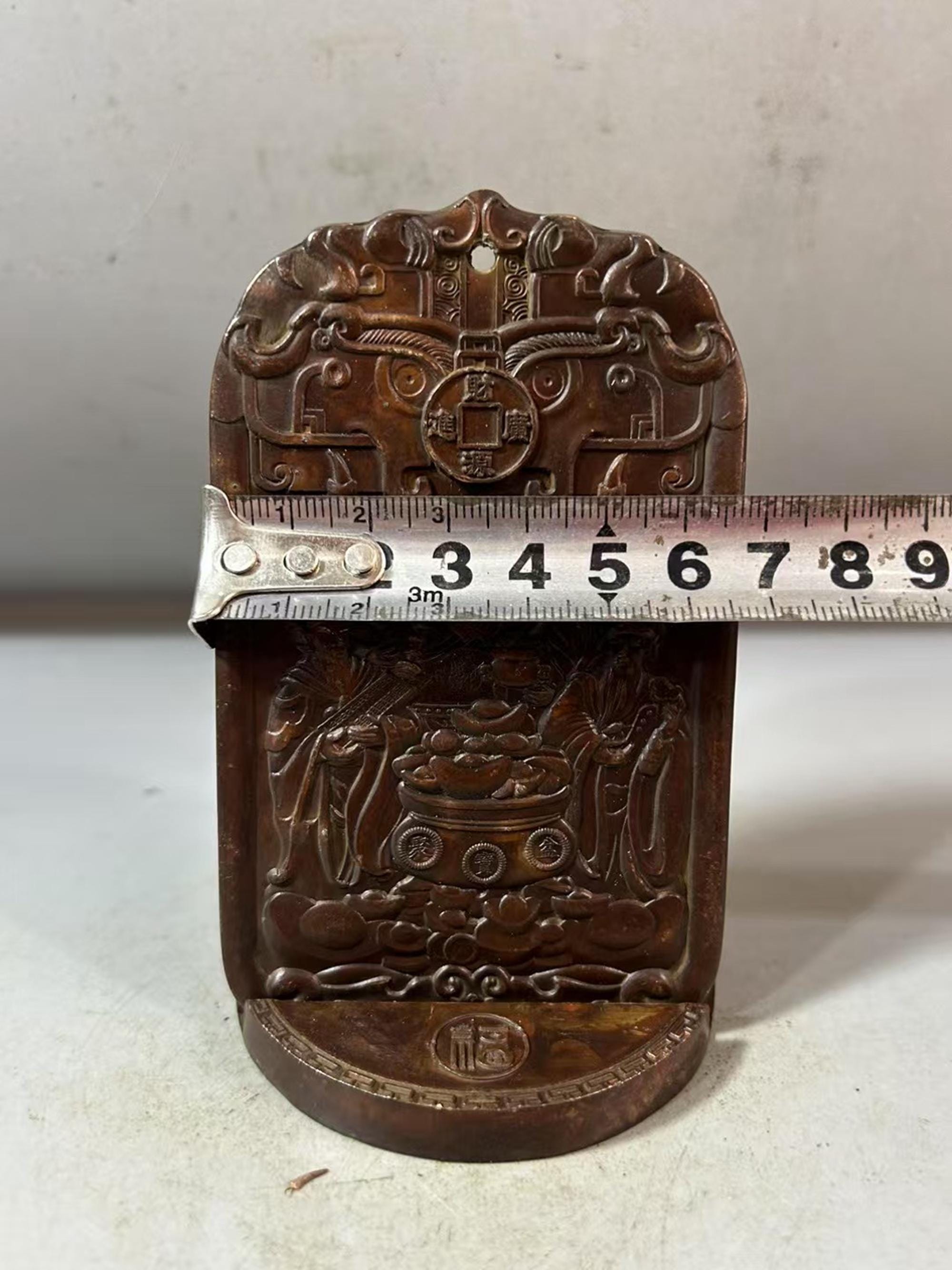 Vintage Bronze Carved Taoist God of Wealth Token Statue, Feng Shui 