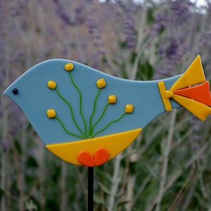 Fused glass birds for your garden, garden art,bright and colorful