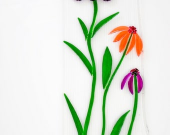Fused Glass Floral Wall Panel: Handmade Art Glass Flowers