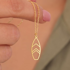 Surfboard Necklace – Minimalist Surf Pendant – Sterling Silver or Gold Surfer Jewelry – Ocean Lover Gift – Dainty Beach Necklace