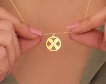 Geometric Circle X Pendant Necklace – Abstract Symbol Charm – Minimalist Modern Jewelry