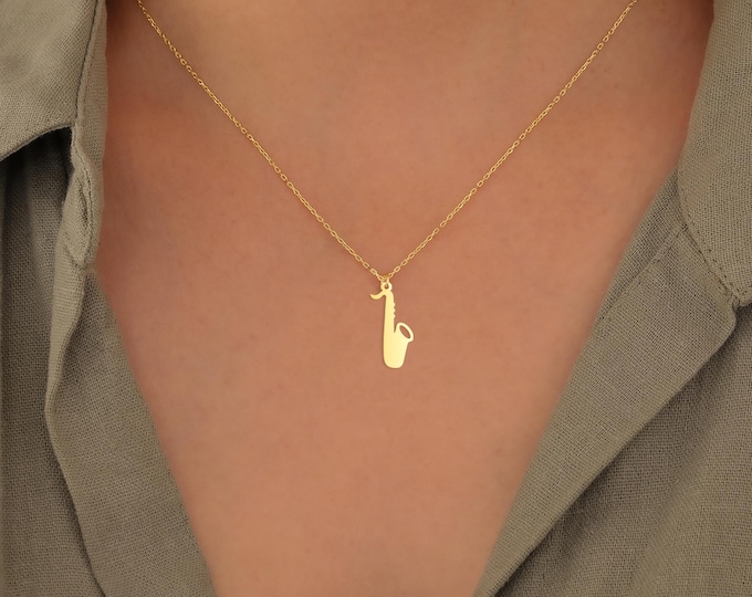 Saxophone Necklace – Jazz Lover Gift – Music Pendant for Musicians – Minimal Instrument Charm – Personalized Musician Jewelry