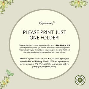 May include: A digital download graphic with the text "PLEASE PRINT JUST ONE FOLDER!" in a circular design. The design includes the "Bytecatchy" logo and instructions for printing in PDF, PNG, or JPG formats.