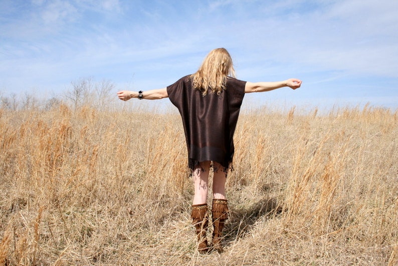 Natural Tunic SILK /& CASHMERE Gypsy Caftan Mini Dress Ethnic Indian Fringe Gypsy Boho OSFA