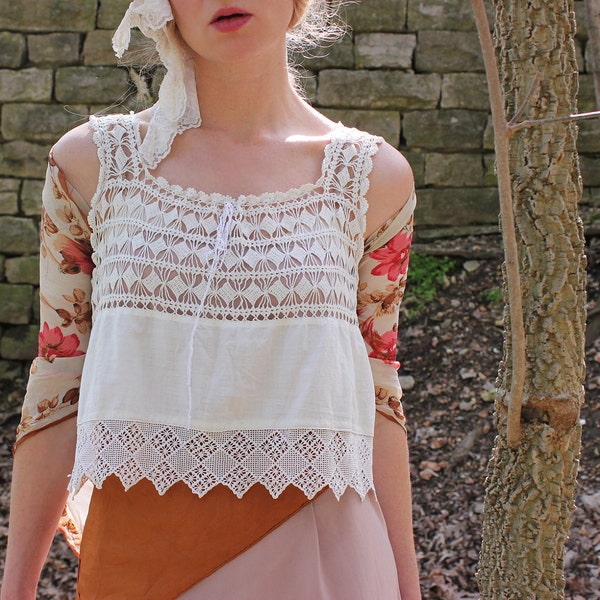 Vintage Victorian White Cotton Lace Tank Top Camisole . Upcycled . Small to Medium