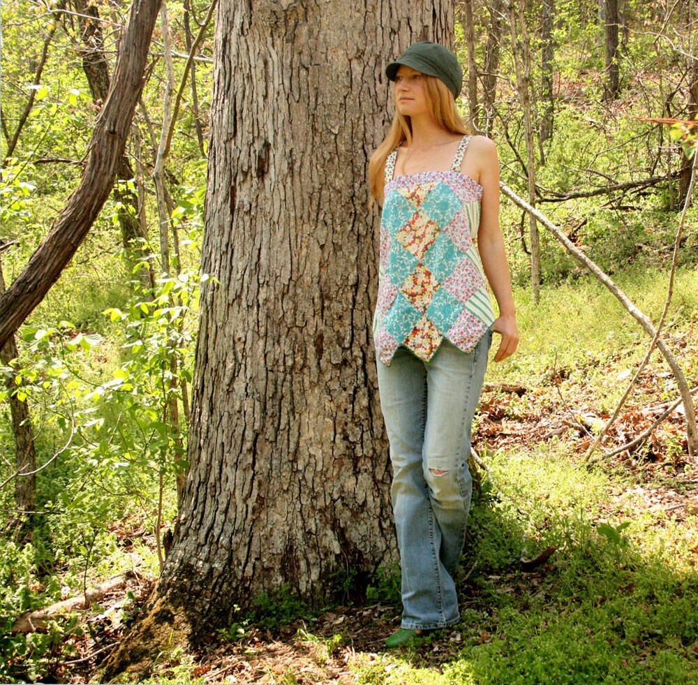 Patchwork Apron Tank Upcycled Vintage in Pretty Prints S M L Etsy