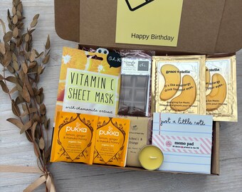 Geburtstags-Pampers-Korb für Sie | Vitamin C Maske, Tee, Schokolade, Augenmasken