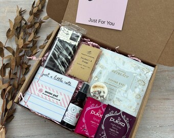 Entspannung Pamper Geschenkkorb für Sie | Self-Care Geschenkbox, Augenmaske, Badesalz, Schokolade
