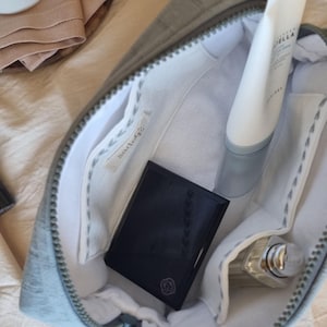 Blue Muslin Makeup Bag with Pockets, Blue Cotton Cosmetic Pouch