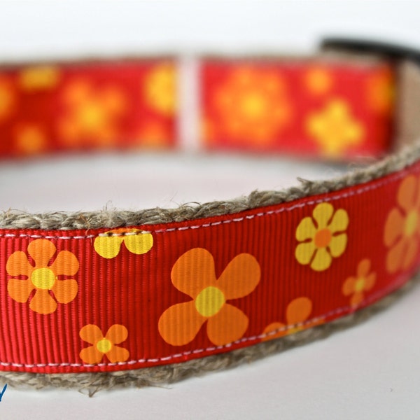 Orange Floral Dog Collar, Yellow Flower Collar, Daisy Dog Collar, Sale Dog Collar