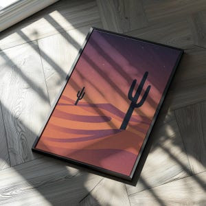 Minimalistischer Wüsten-Wandkunstdruck – Retro-Boho-Landschaftsposter – Sanfte Erdtöne – Wohndekor – Modernes Naturkunstwerk