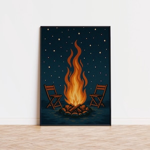 Campfire Nights – Vintage Lagerfeuer Poster – Retro Nachtwandkunst – Wildnis Leinwanddruck – Gemütliches Outdoor-Dekor für die Hütte