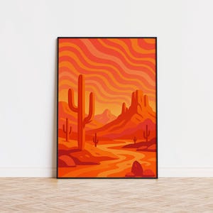 Kaktus-Wandkunst – Vintage 70er Psychedelisches Wüstenposter, Retro-Natur-Leinwand für eklektische Boho-Interieurs