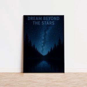 Póster motivacional de cielo estrellado | Decoración para el aula y arte mural con afirmaciones positivas | Sueña en grande