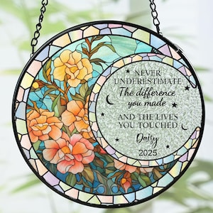 Personalized Stained Glass SunCatcher,Custom Floral Window Decor,Thank You Gift For Teacher,Retirement Gift for Coworker,Retirement Keepsake