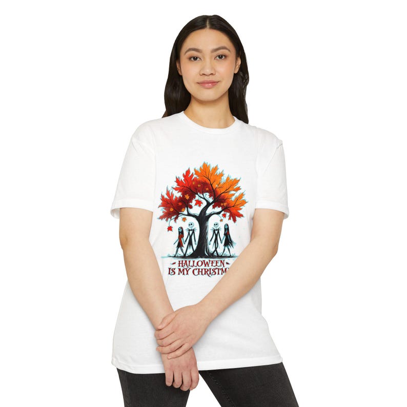 Halloween Tree T-shirt, Jack Skellington, Autumn Leaves image 5