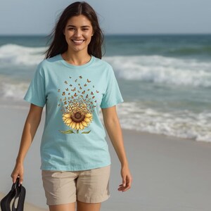 Sunflower Butterfly Tee, Flower Nature Shirt, Butterflies Floral Top, Garden Lover Gift, Spring T-Shirt
