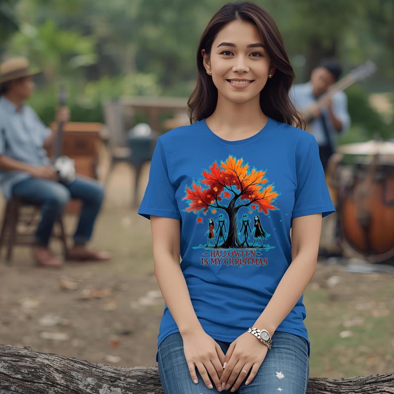 Halloween Tree T-shirt, Jack Skellington, Autumn Leaves image 1