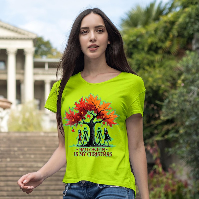 Halloween Tree T-shirt, Jack Skellington, Autumn Leaves image 8