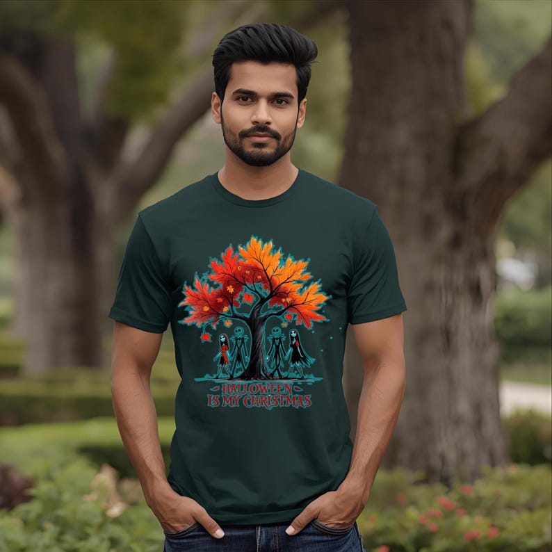 Halloween Tree T-shirt, Jack Skellington, Autumn Leaves image 10