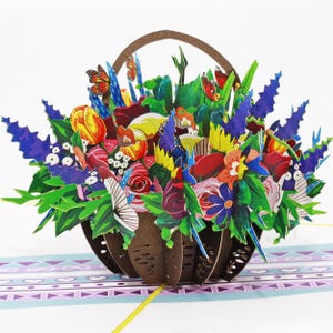 Handgemaakte 3D-pop-upkaart – Wenskaart bloemenmand | Verjaardagskaart, bedankkaart | Cadeau voor haar | Cadeau voor hem – DigiCardzStore