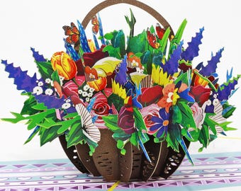 3D Pop Up Floral Basket Card: Handmade Greeting Card