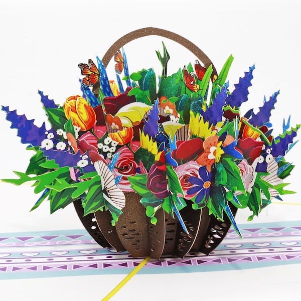 3D Pop Up Floral Basket Card: Handmade Greeting Card