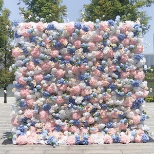 307 8*8ft Luxury 3D 5D High Quantity Roll up Rose Floral Panel Artificial Rose White Pink Flower Wall Backdrop for Wedding Event Prop Decor