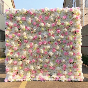 032 Wedding Decoration 3D Roll up Cloth Flower Wall Panel Backdrop Rose Peony Silk Artificial Flower Wall For Party Event Wall