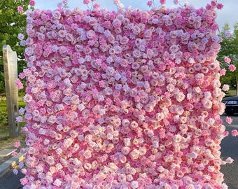 237 3D 5D Rose Flower Wall Panel Wedding Decoration Floral Wall Backdrop Flower Vase Backdrop Roll up Pink Silk Roses Flower Wall