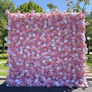 209-1 Rose Floral Wall Luxury Wedding Silk Cloth Flower Wall Decorative 3D Rolled up Pink Artificial Flower Backdrop Panels