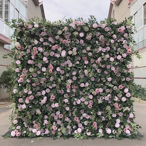 300 Luxury 3D 5D 8*8ft Roll up Faux Floral Backdrop Flower Wall Panel Rose Artificial Silk Flower Wall Backdrop for Event Wedding Decor