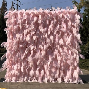 164-5 8ft X 8ft Custom 3D 5D Pink White Silk Peony Rose Feather Flower Wall Backdrop Panel Wedding Decoration Artificial Flower Wall