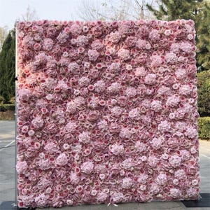 053 3D Rose Flower Wall Panel Wedding Decoration 8X8ft Floral Wall Backdrop Flower Vase Backdrop Roll UpSilk Roses Flower Wall