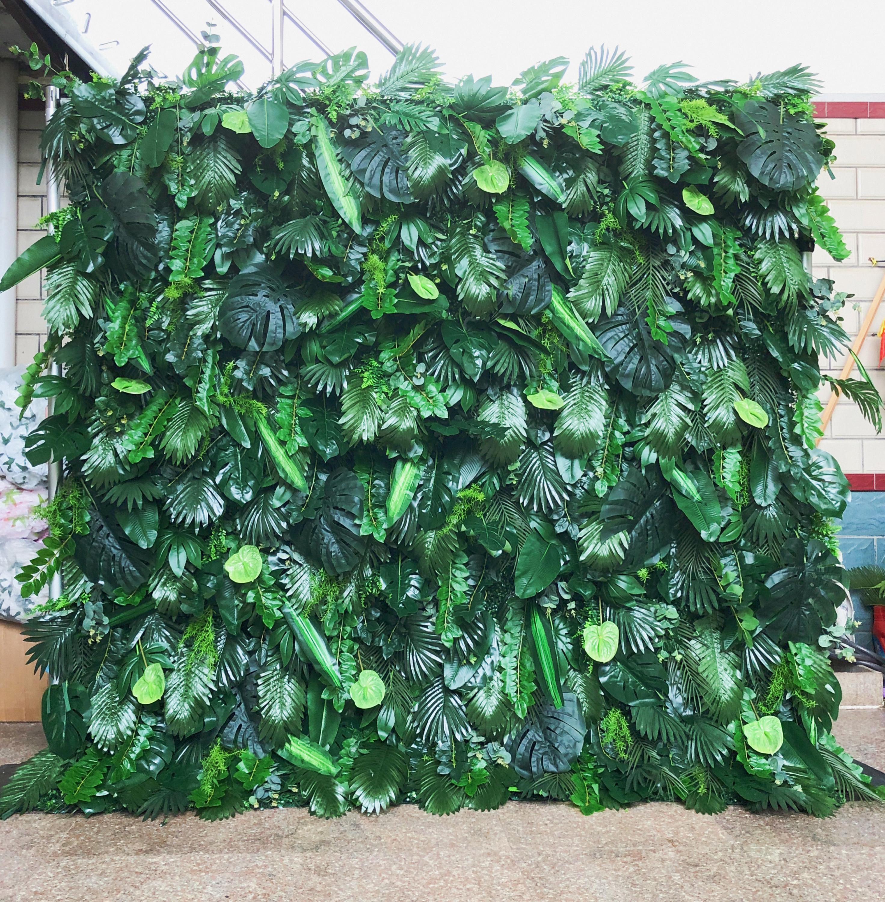 187 3D 5D 8ft X 8ft Wedding Decoration Artificial Floral Backdrop Silk Decorative Roll Up Green Flower Wall Panel for Valentine's Day