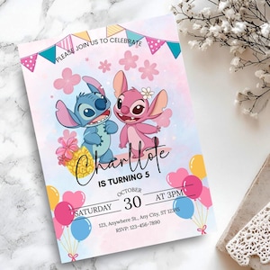 Stitch and Angel Birthday Invitation: Editable & Printable Template – Beautiful Invitation for Your Little One's Birthday, Editable in Canva