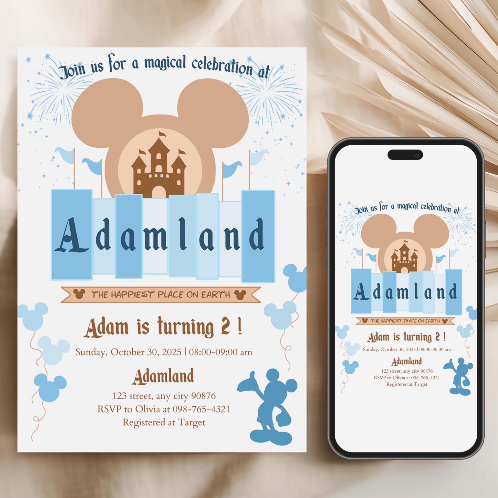 Happiest Birthday On Earth Invitation - Magical Disneyland Theme - Editable Template - Digital Download