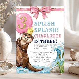 Inbjudan till Splish Splash 3-årsdag | Inbjudan till utterfödelsedagsfest | Vattenstänkfödelsedag | Sommarpoolfest | Redigerbar digital inbjudan