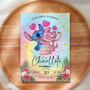Stitch and Angel Birthday Invitation: Editable & Printable Template – Beautiful Invitation for Your Little One's Birthday, Editable in Canva