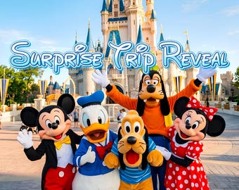 Vídeo personalizado de revelación de viaje sorpresa, mensaje personalizado de Mickey y Minnie Mouse, revelación mágica de viaje a Disney, sorpresa de vacaciones familiares
