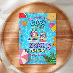 Bluey Pool Party Birthday Invitation, bluey birthday invitation, Summer Birthday Party invitation, Pool Party Invitation, Canva Editable