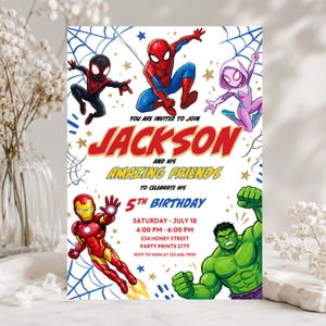 Invitación de cumpleaños de Spidey y sus increíbles amigos / Invitación para fiesta de cumpleaños de Spidey / Celebración de superhéroes / Invitación digital editable / Imprimible