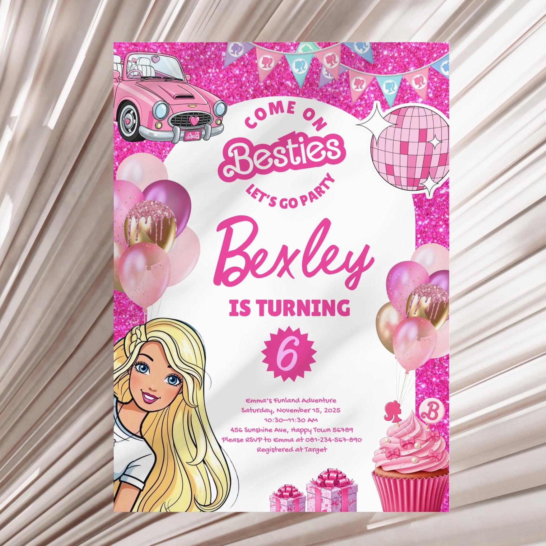 Birthday Invitation Pink Fashion Doll Birthday Party Invitation Girls Cute Doll Theme Invite for Party Instant Download Pink Evite Editable