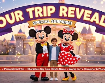 Spersonalizowany film z niespodzianką w postaci podróży, spersonalizowana wiadomość od Myszki Miki i Myszki Minnie, świąteczna niespodzianka w postaci podróży, magiczna prezentacja podróży