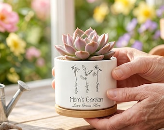 Mom’s Garden Personalized Birth Flower Pot, Custom Names Planter for Grandma Nana, Mother’s Day Gift from Daughter,Family Birth Month Flower