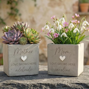Personalized Concrete Planter for Mom, Custom Plant Pot, Mother’s Day Gift, Engraved Succulent Pot, Gift pot for besties, Graduation gift
