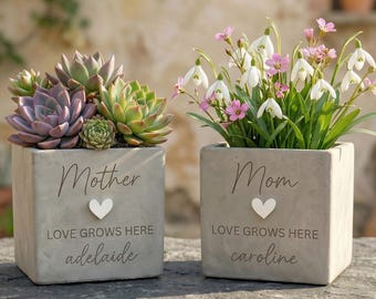 Spersonalizowana betonowa doniczka dla mamy, spersonalizowana doniczka, prezent na Dzień Matki, grawerowana doniczka na sukulenty, doniczka na prezent dla przyjaciółek, prezent na ukończenie szkoły