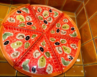 Platos vintage para pizza italiana: juego de cerámica pintado a mano, decoración retro de los años 80
