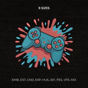 Game Controller Embroidery Design File, Splash Art Machine Stitch Pattern DST PES