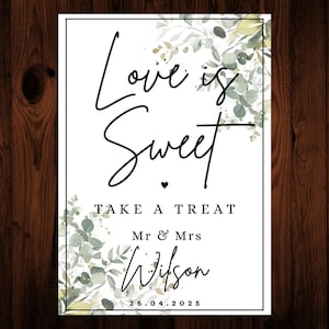 Elegante eucalyptus aquarel bruiloft Sweet Cart Love Is Sweet Aangepaste digitale download Bewerken afdrukbare